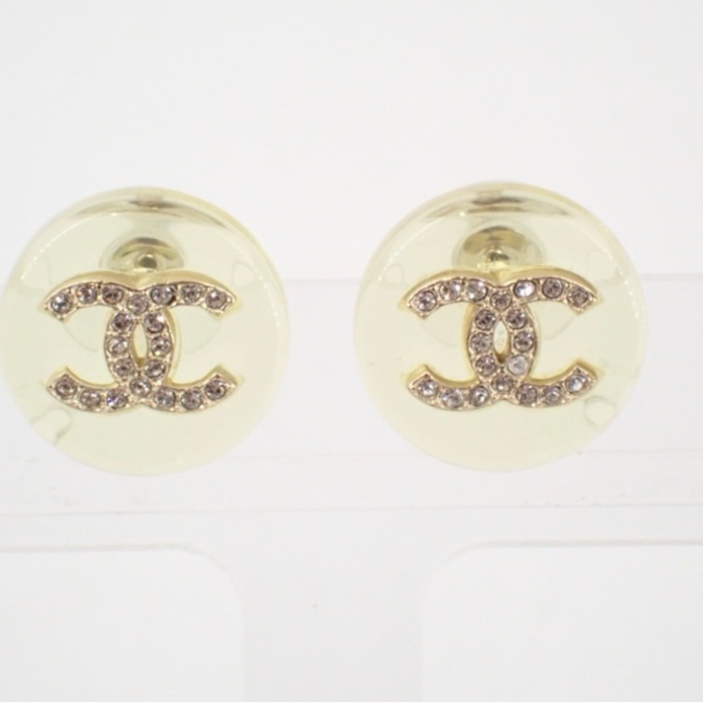 CHANEL Cream and Gold Logo Earrings